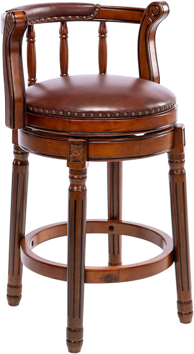 Swivel Cow Top Wooden Bar Stool, 360 Degree Swivel Bar Height Chair With Backs For Home Kitchen Counter