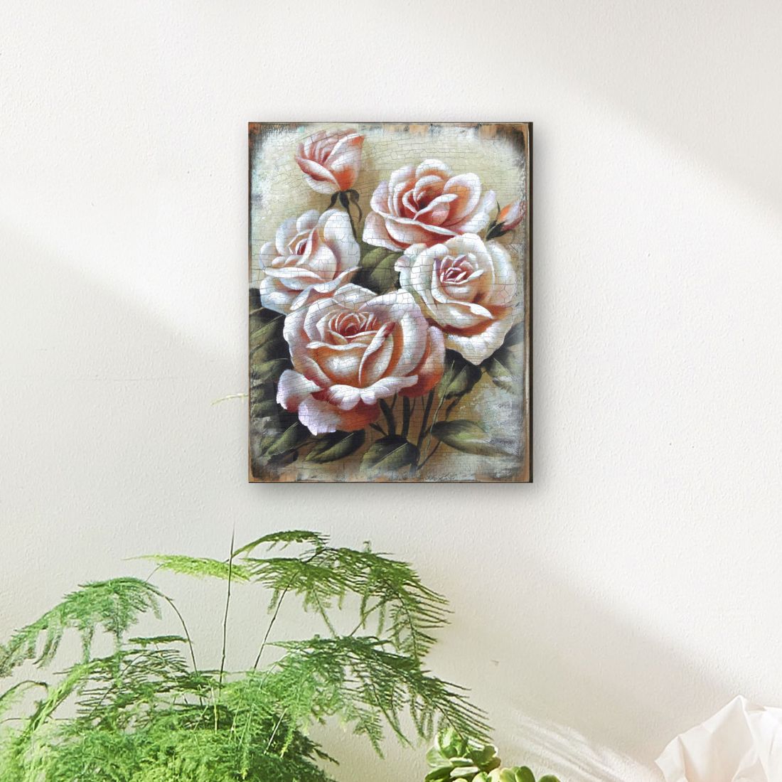 Glennville Rose Art Wooden Wall Art by Nature Wonders - Love Family Kids Decor - 95306B