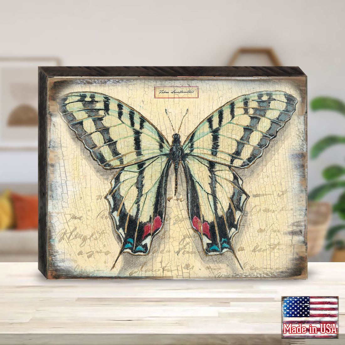 Mykonos Vintage Butterfly Wooden Wall Art by Nature Wonders - Nature Wildlife Decor  - 95315B