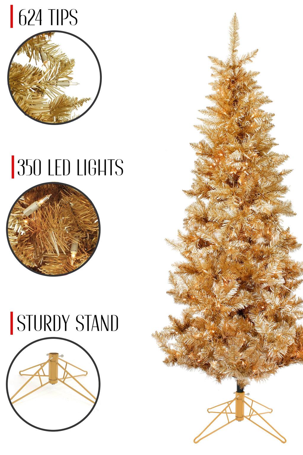 Rose Gold Slim Prelit Christmas Tree with Warm White Lights