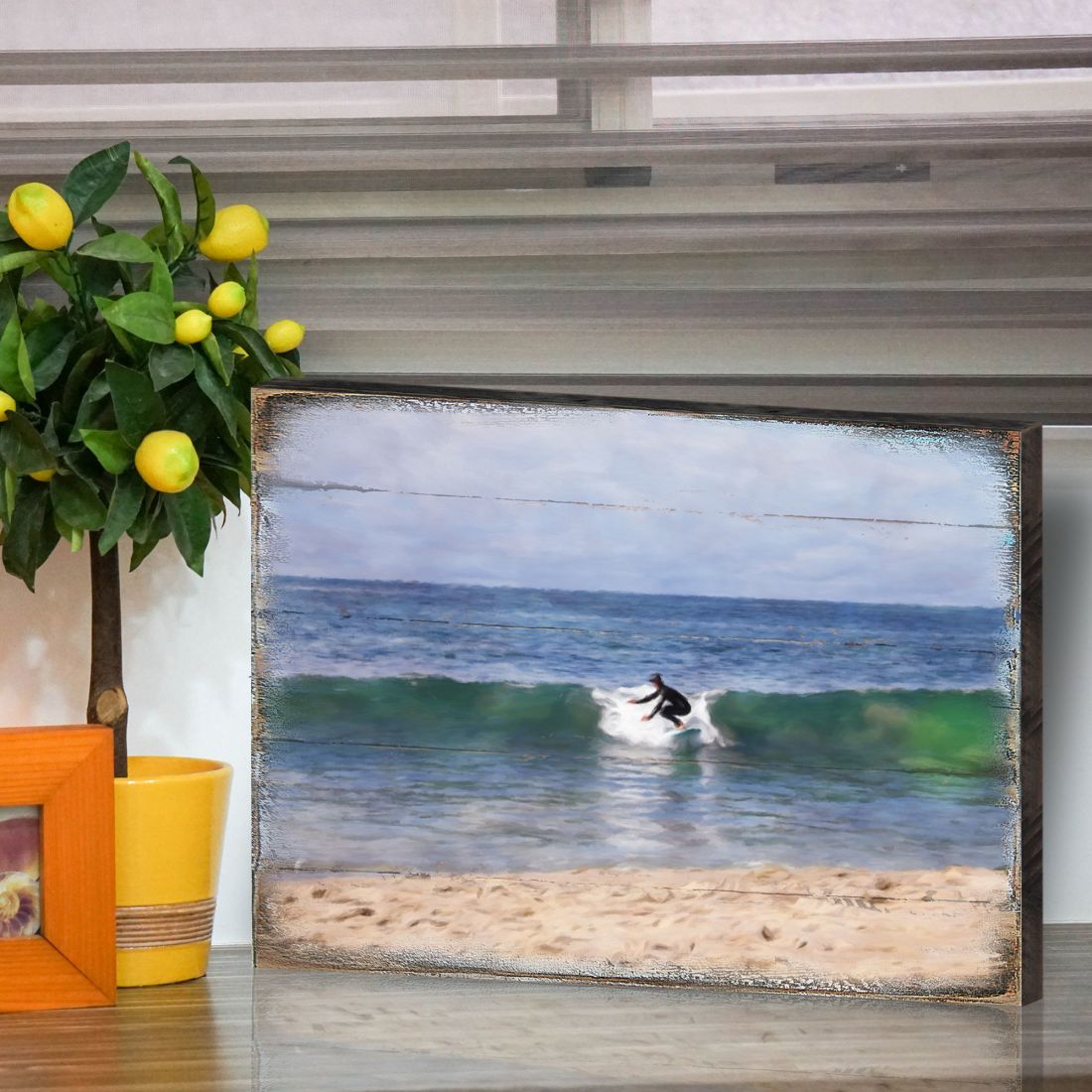 Surfer at the Shore Wooden Coastal Wall Art by Nature Wonders - Coastal Sea-Life Decor - 95227-2B