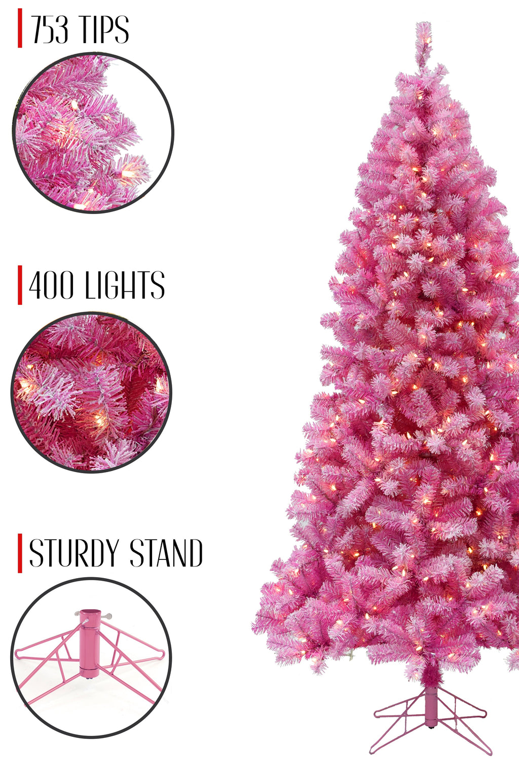 Prelit Pink Christmas Tree with Silver Tinsel Needles Warm White Lights