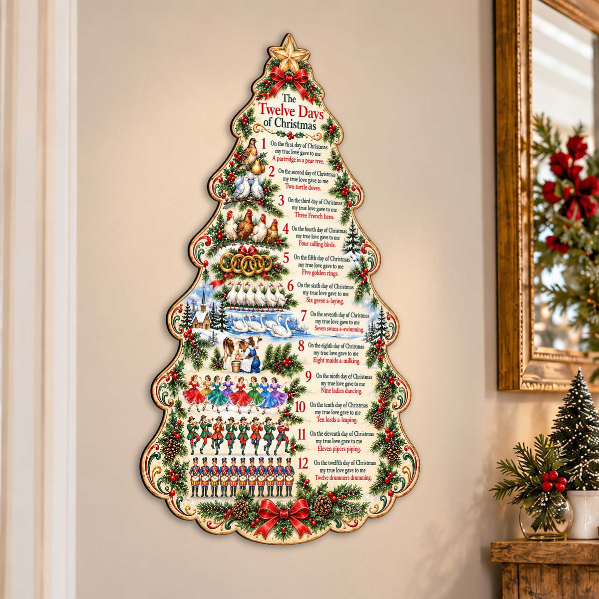 Twelve Days of Christmas Wooden Door Hanger – Christmas Tree Wall & Door Décor by G. Debrekht - 8652910H