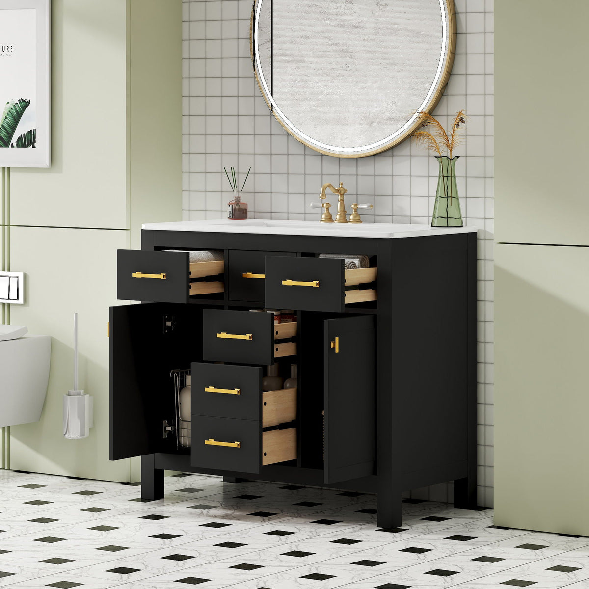 Bathroom Vanity With Sink Combo Set, Modern Bathroom Cabinet With 4 Drawers