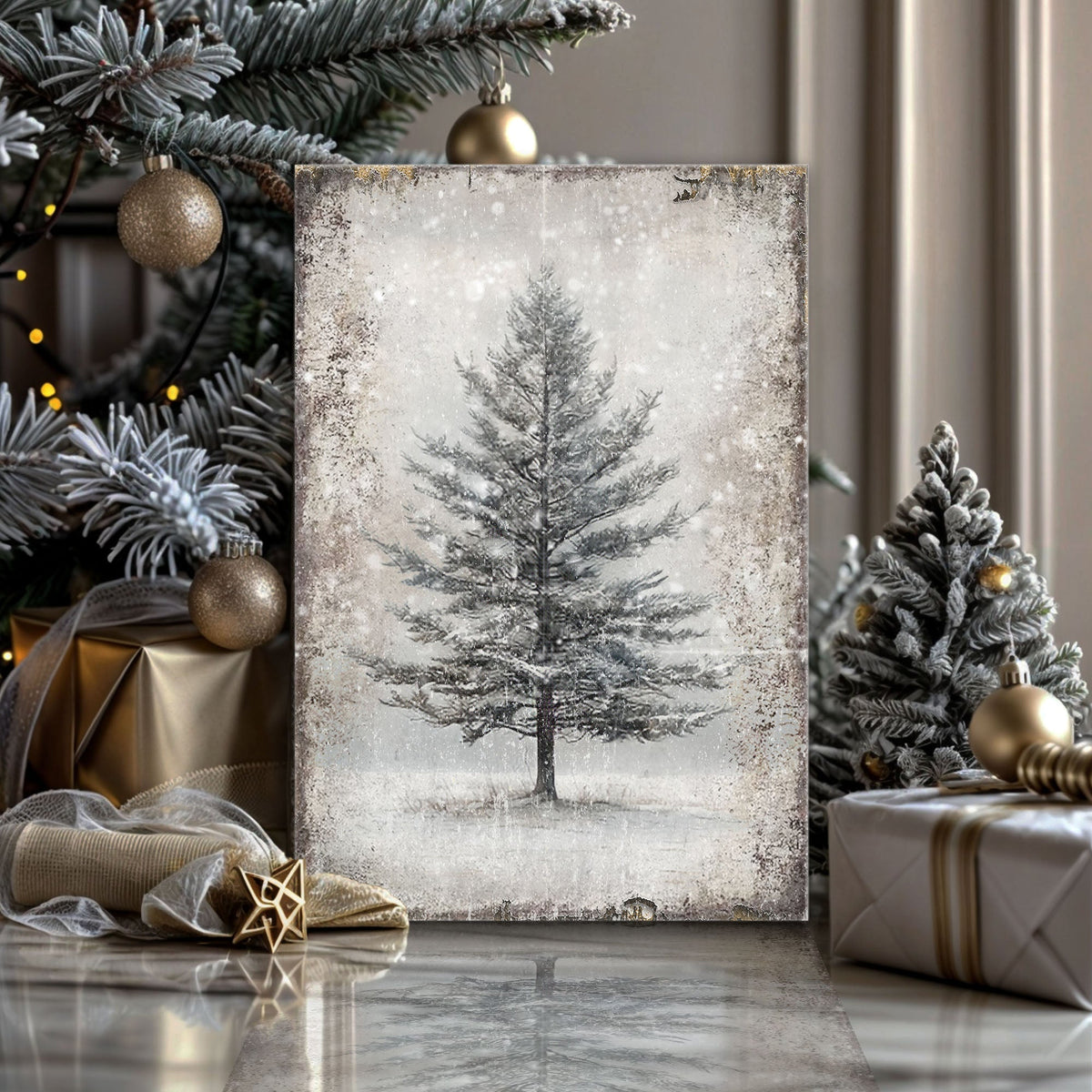Vintage Christmas Tree Wall Art with Free 100+ Christmas Print