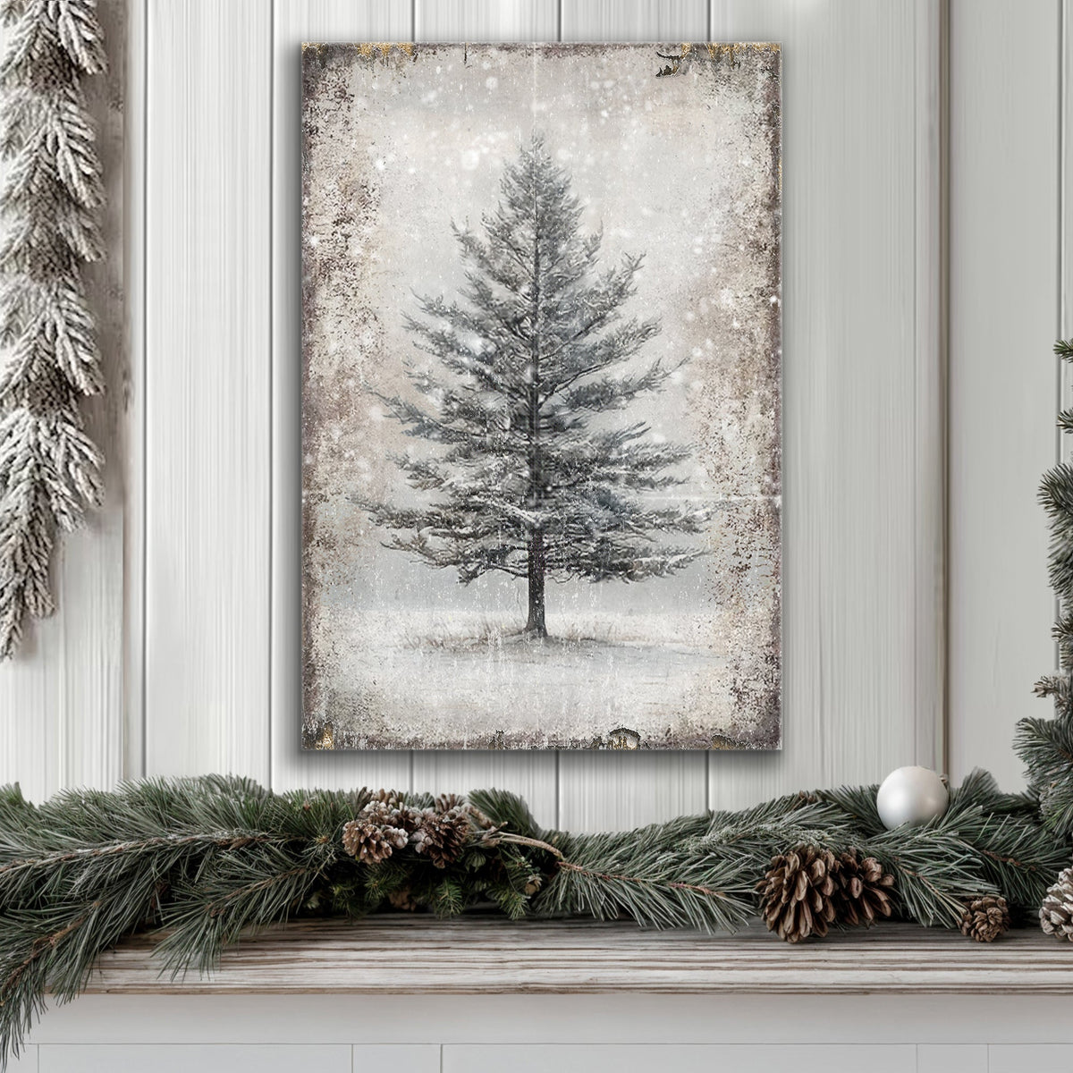 Vintage Christmas Tree Wall Art with Free 100+ Christmas Print