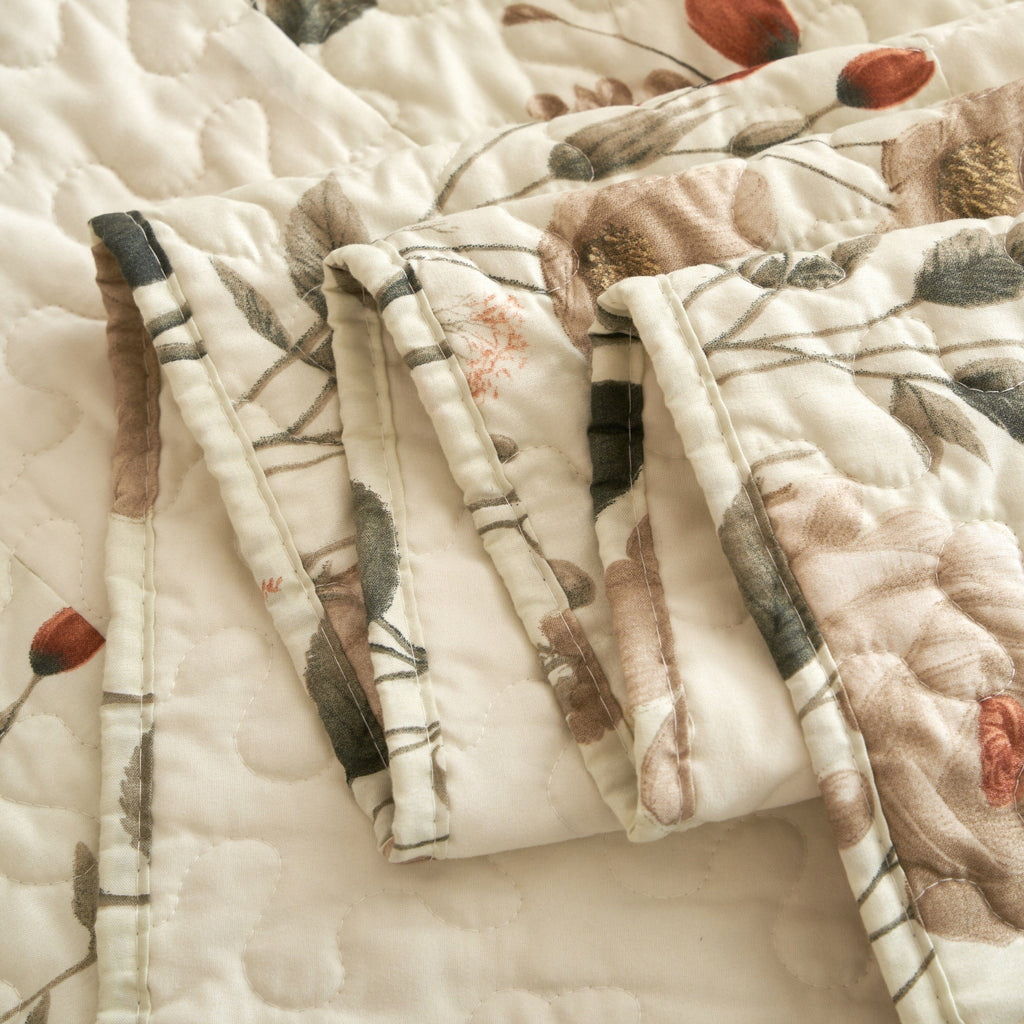 DaDalogy Enchanted Meadow Bed in a bag Set - Victoria Garden Delicate Floral Symphony in Beige, Rose, and Soft Green, Luxuriously Soft Quilted Set
