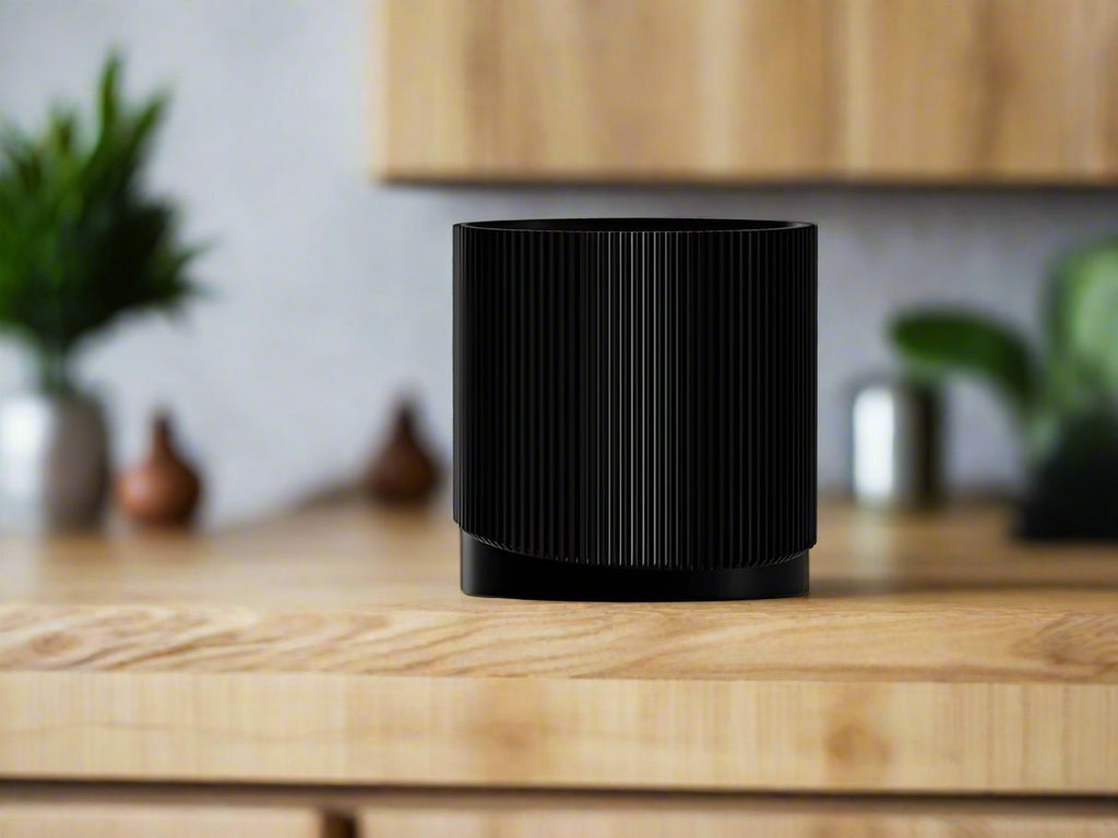 Mid-Century Ribbed Planter with Drainage and Saucer in Multiple Colors, 3D Printed Planter with Unique Modern Design, Lightweight, Wave