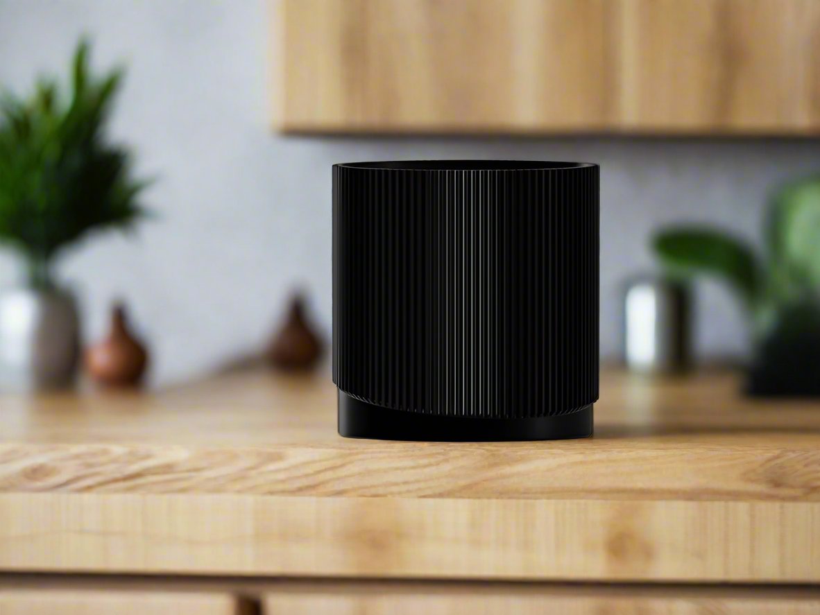 Mid-Century Ribbed Planter with Drainage and Saucer in Multiple Colors, 3D Printed Planter with Unique Modern Design, Lightweight, Wave