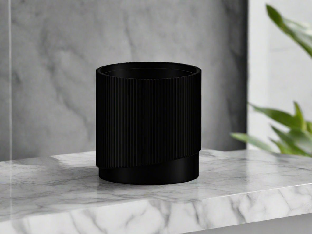 Mid-Century Ribbed Planter with Drainage and Saucer in Multiple Colors, 3D Printed Planter with Unique Modern Design, Lightweight, Wave