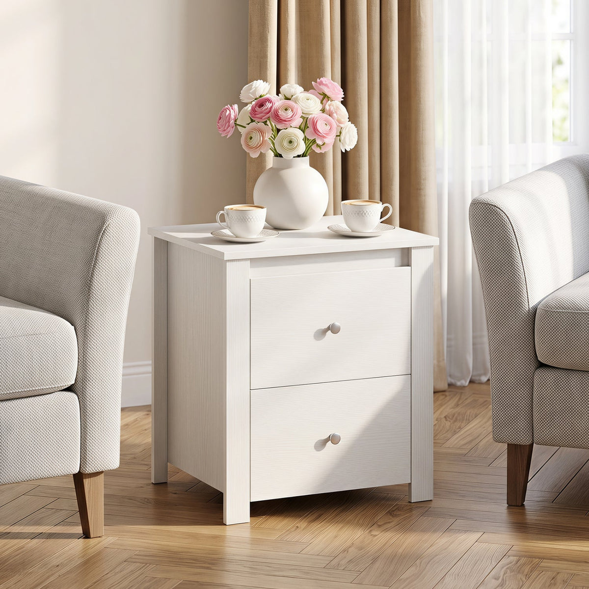2-Drawer Nightstand with Storage for Bedroom & Living Room