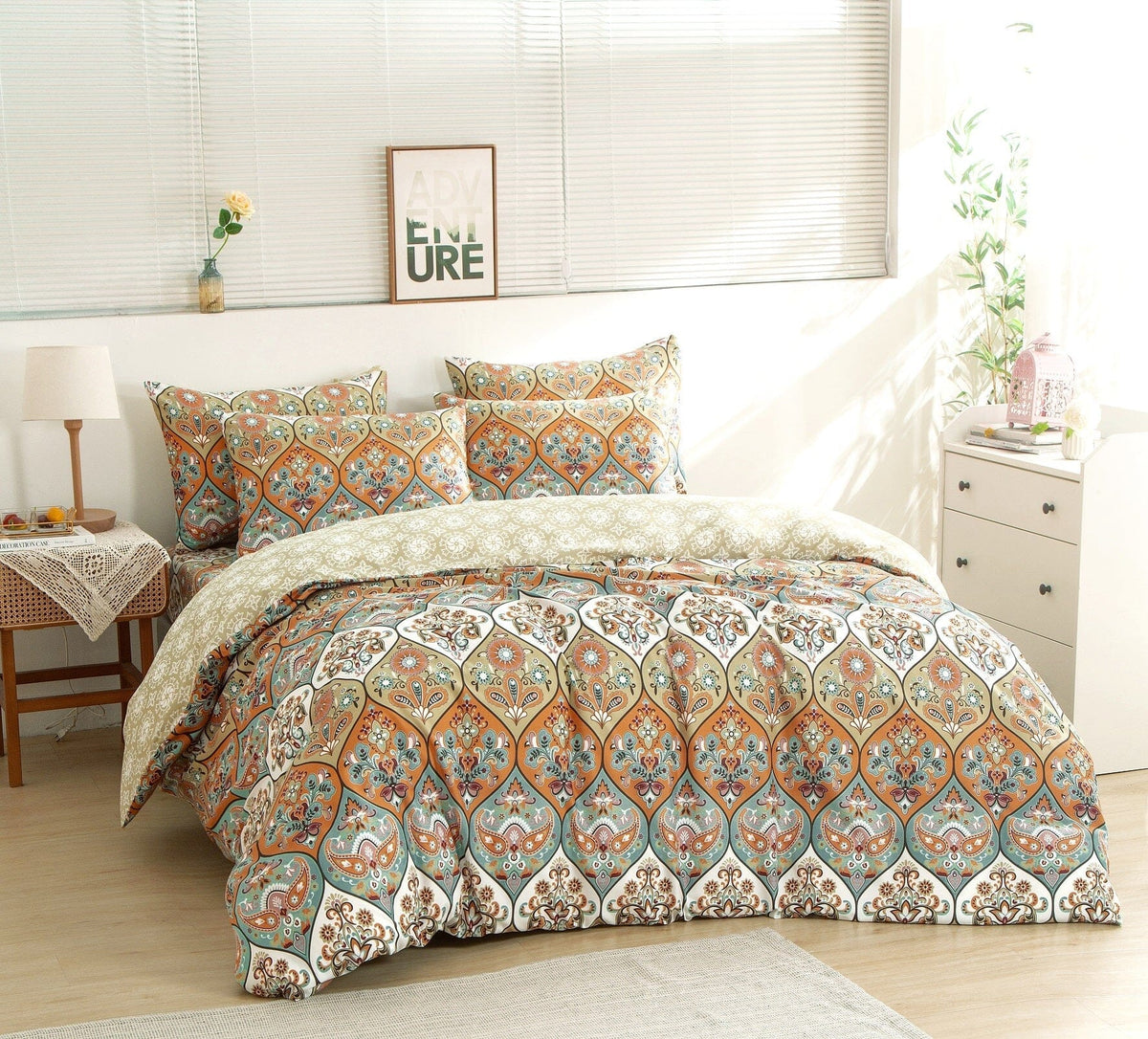 DaDalogy Coral Teal Floral Paisley Duvet Cover Set