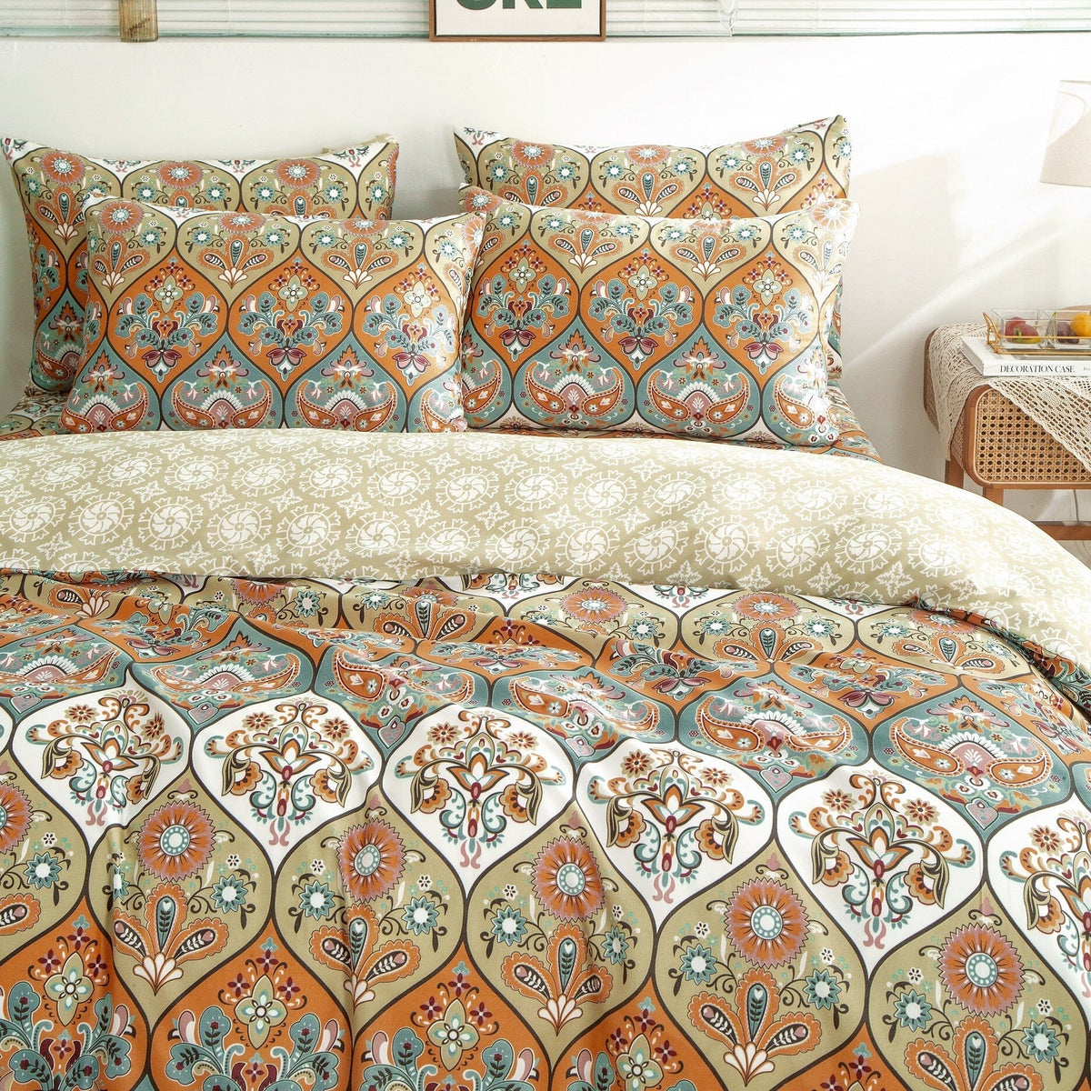 DaDalogy Coral Teal Floral Paisley Duvet Cover Set