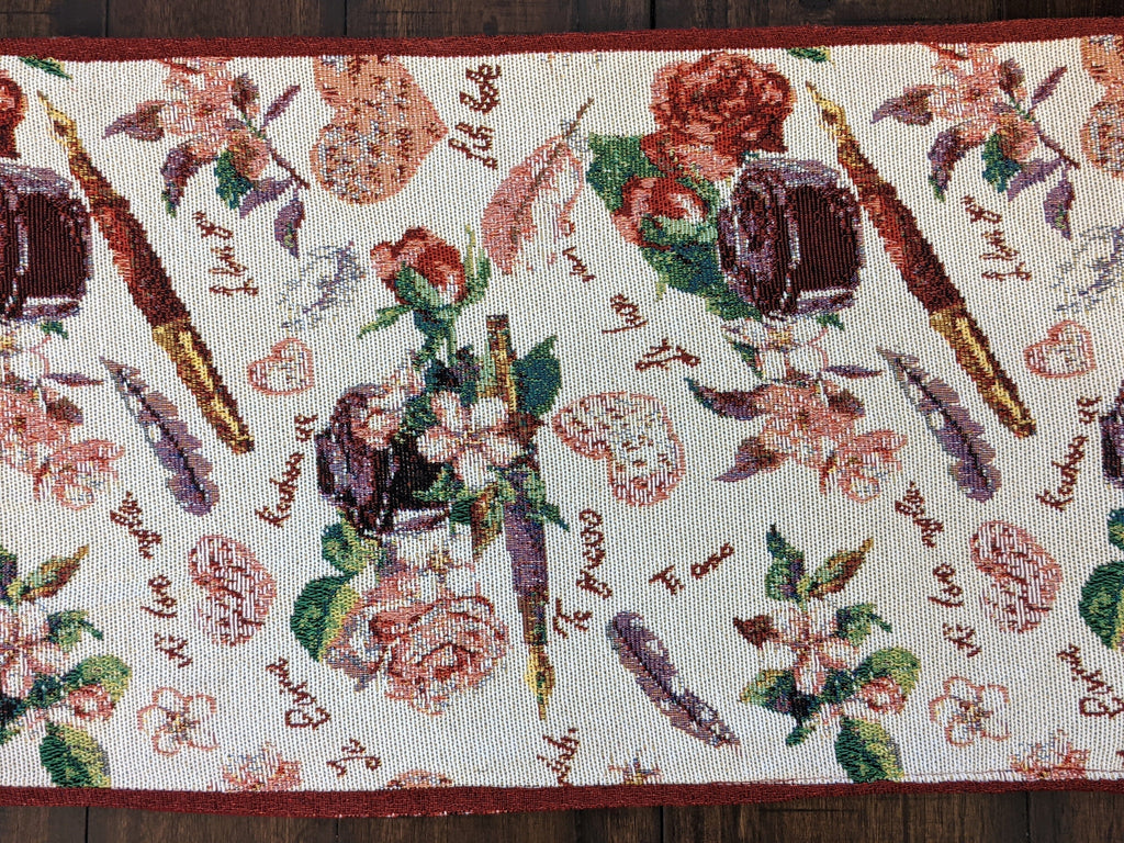 DaDa Bedding Sweet Heart Love Notes Pink Floral Woven Tapestry Dining Table Runner (18273)