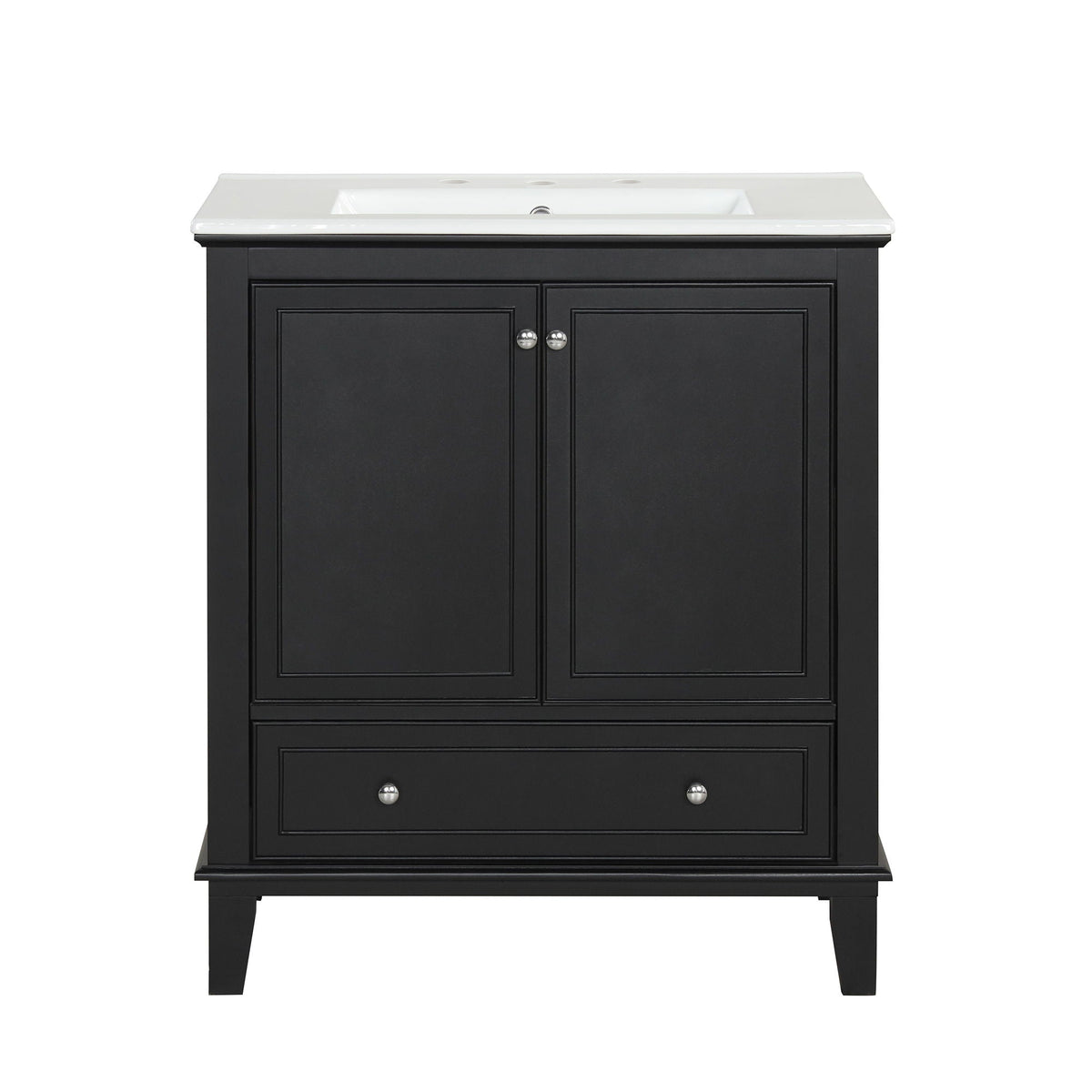 30" Bathroom Vanity With Sink Combo, Multi Functional Bathroom Cabinet With Doors And Drawer - Black
