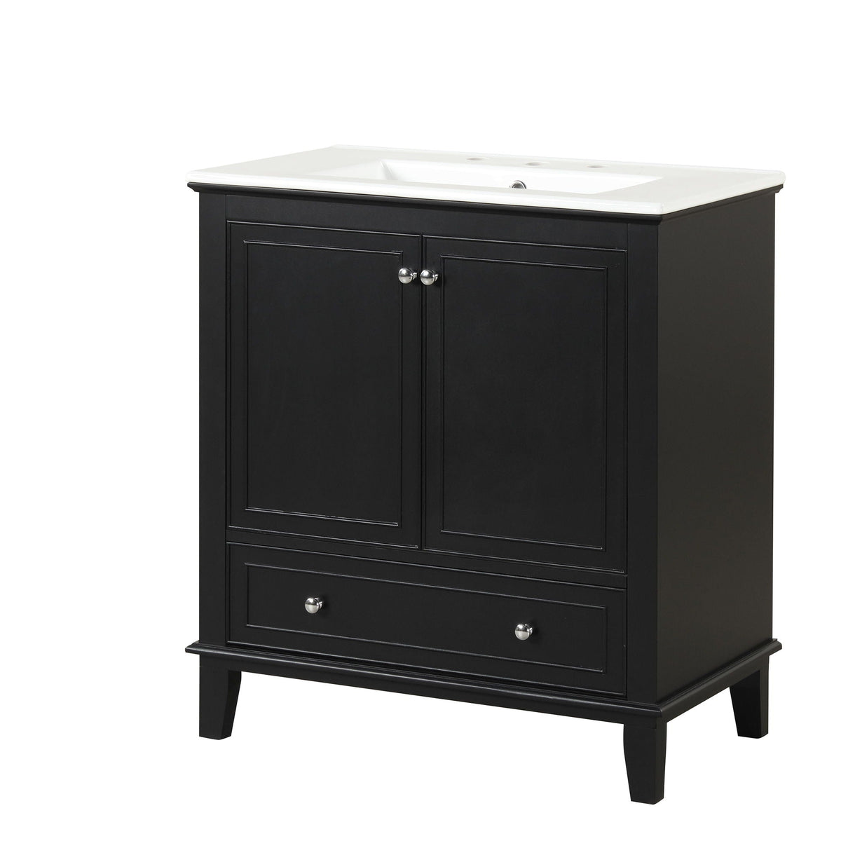 30" Bathroom Vanity With Sink Combo, Multi Functional Bathroom Cabinet With Doors And Drawer - Black