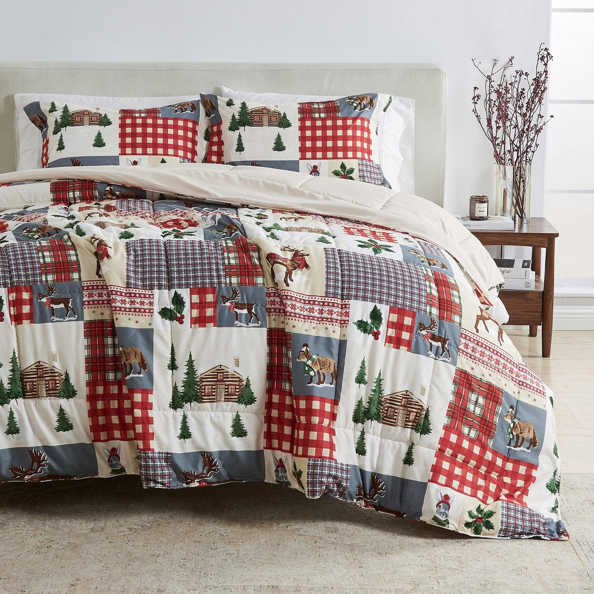 Reversible Christmas Comforter and Sham Set - Holiday / Lodge Odette Collection