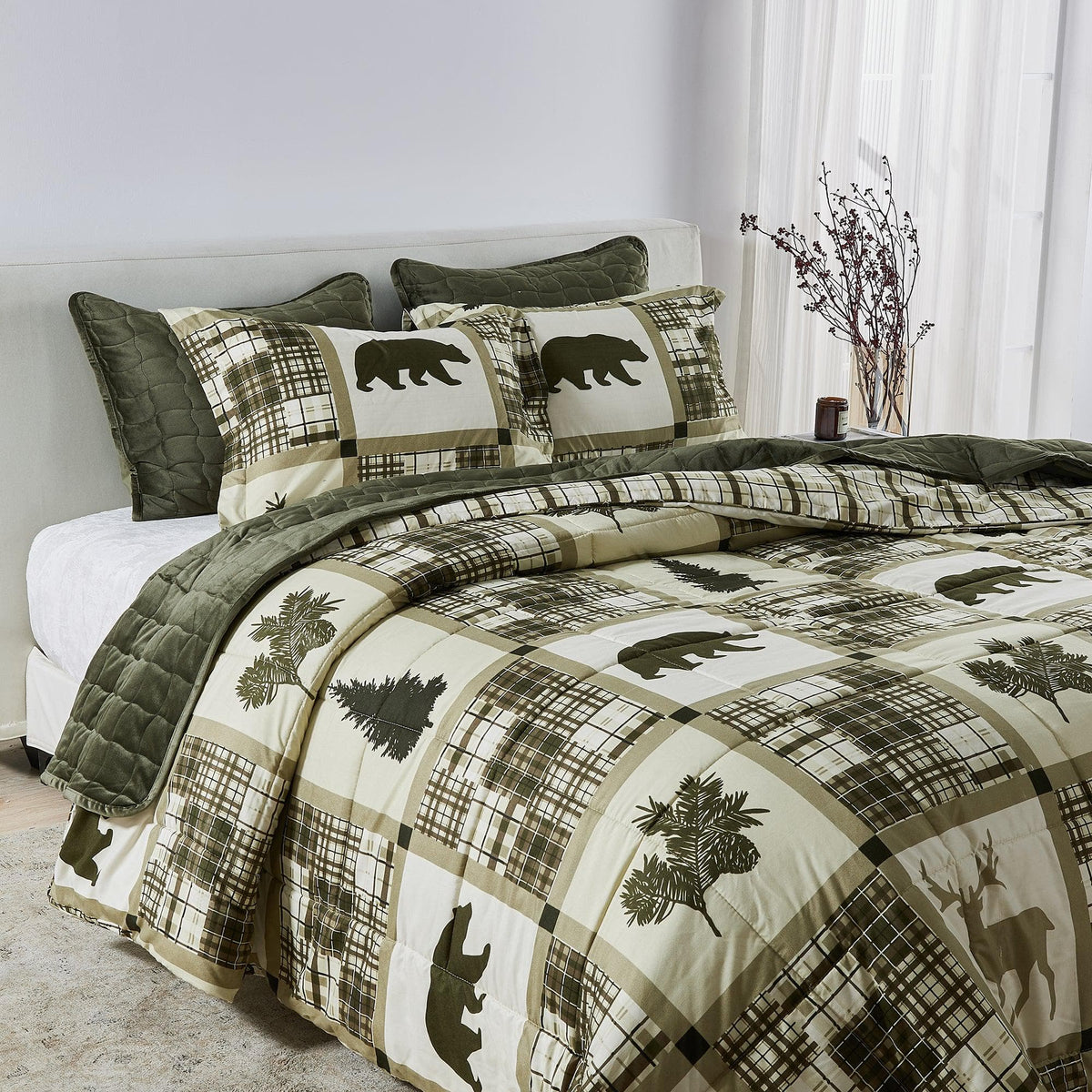Reversible Christmas Comforter and Sham Set - Holiday / Lodge Odette Collection